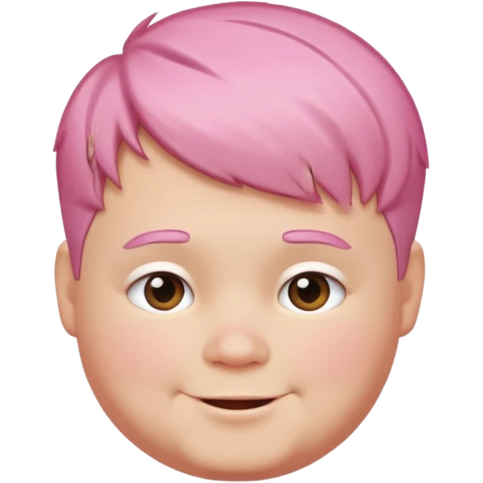 un nene blanco rellenito con pelo corto rosa,  con la sonrisa para abajo emoji