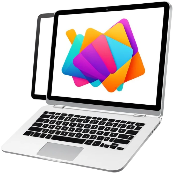framed digital laptop illustration with abstract vector shapes inside emoji