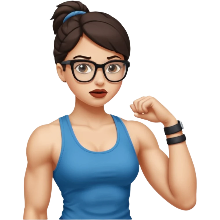 Girl, glasses, biting lips, muscular, pulling off tank top emoji