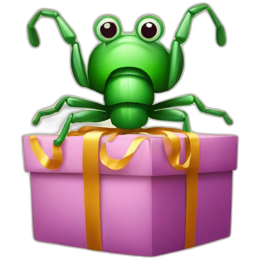 a bug with a christmas gift on his hands emoji
