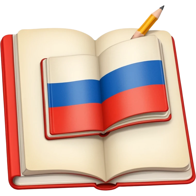 book with Russian flag colors, open notebook and pencil nearby emoji