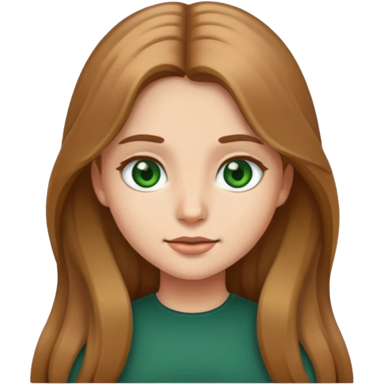 Girl emoji with light brown long hair, dark green eyes emoji