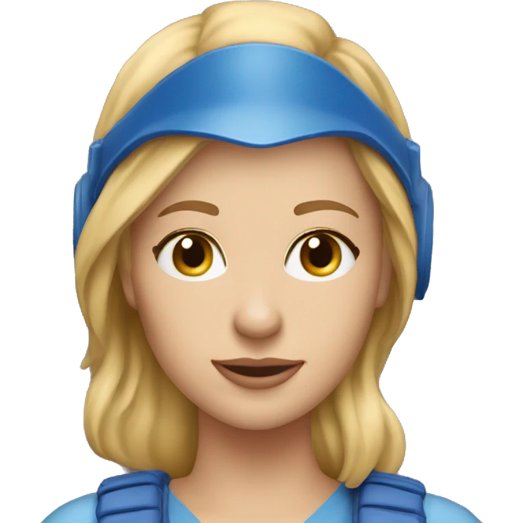 Pretty Honey blonde woman fair skin in blue helmet and blue flight jumpsuit  emoji