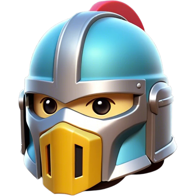 Clash of Clans aesthetic: Cinematic Playful 3D Isometric Helmet Emoji, rendered in a 3D vector-style similar to standard emojis with minimal shading and bold, simplified shapes. A compact, distinct form with signature details, softly glowing with a fantasy RPG magic charm. Simplified yet unmistakably iconic, highly detailed and consistent, glowing with a soft radiance and high shine. Stylized with a touch of heroic grandeur and a soft glowing outline, capturing the essence of a beloved gaming relic with a friendly, playful manner! emoji