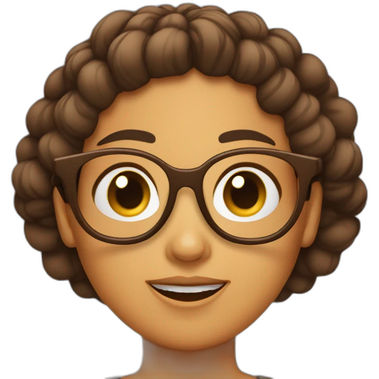 Chica pelo corto y marrón con gafas emoji