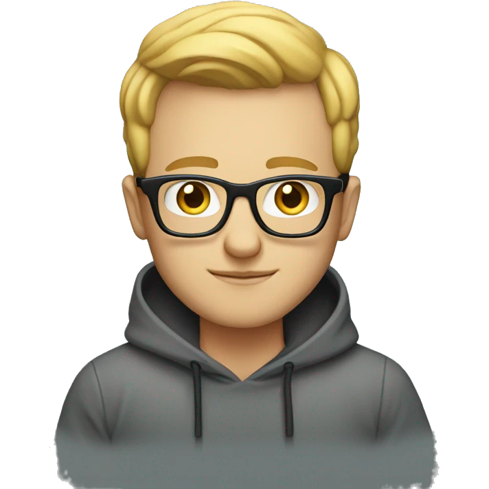 white geek with square spectacles and hoodie sitting infront of laptop emoji