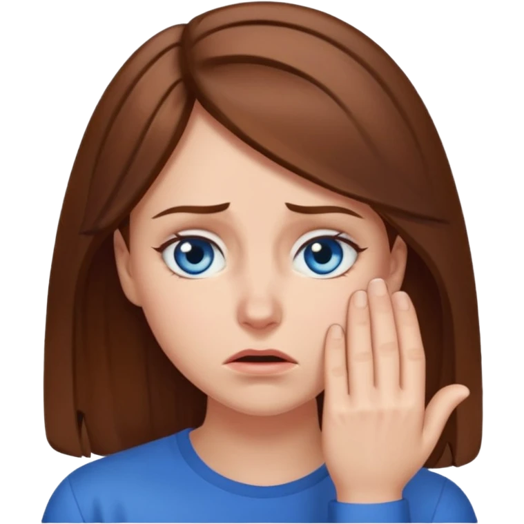Facepalm woman upset looking down brown hair blue eyes  emoji