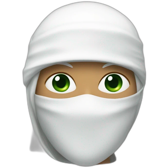 white ninja with a white veil on his head, green eyes emoji