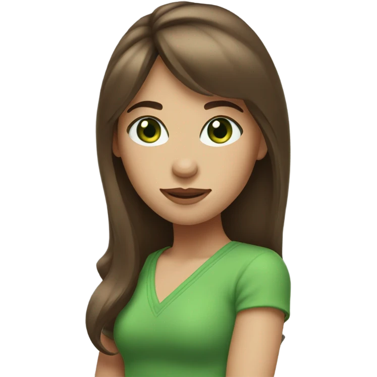 Woman Long brown hair with bangs and green Eyes - in a cute pose emoji