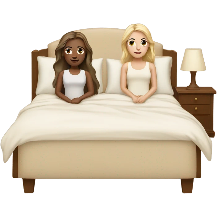 two white girls in big beige bed emoji