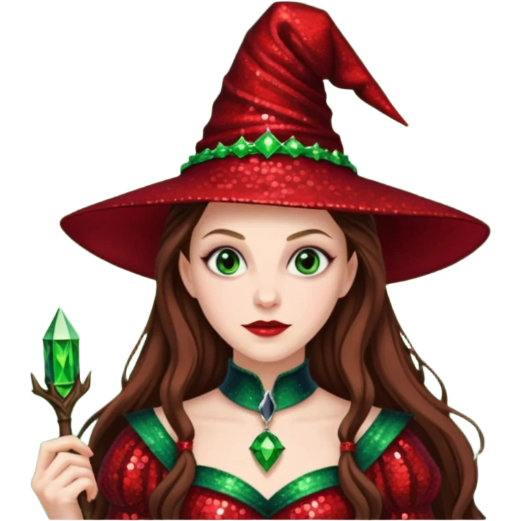 Nessarose, Wicked Witch of the East from The Wizard of Oz with long brown hair, red sequin outfit emoji