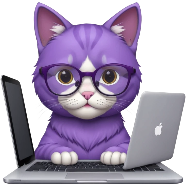 smart purple cat in glasses with laptop emoji