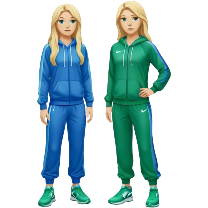 Full Body white female basketball head coach with long blonde hair in a blue and green Nike sweatsuit emoji