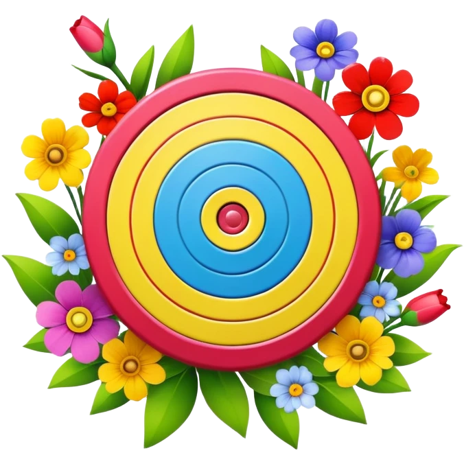 A colorful bullseye target with spring flowers around it emoji