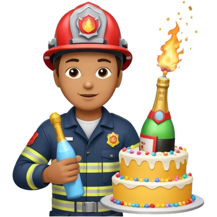 A firefighter extinguishing a party emoji
