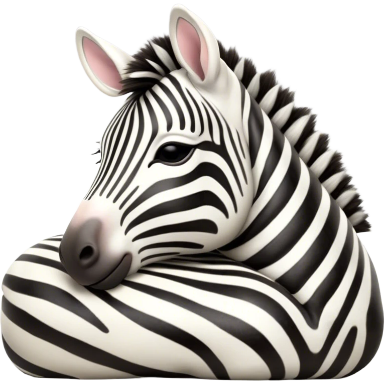 Meme-Worthy Cute Sleeping Zebra Portrait Emoji, Head resting peacefully with a contented smile, showcasing a lean, graceful build and a luxuriously soft striped fur, a refined, equine head with a long snout and alert ears, and eyes shut in a serene, restful nap, Simplified yet hilariously adorable features, highly detailed, glowing with a soft, drowsy light, high shine, relaxed and utterly lovable, stylized with an air of playful laziness, bright and heartwarming, soft glowing outline, capturing the essence of a comically sleepy zebra that feels like it could instantly become the next viral sensation of adorable slumber! emoji