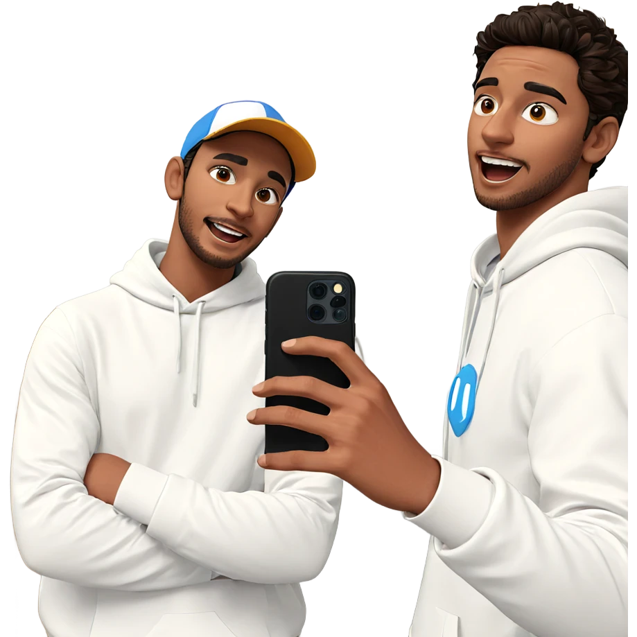 boys having fun with phones emoji