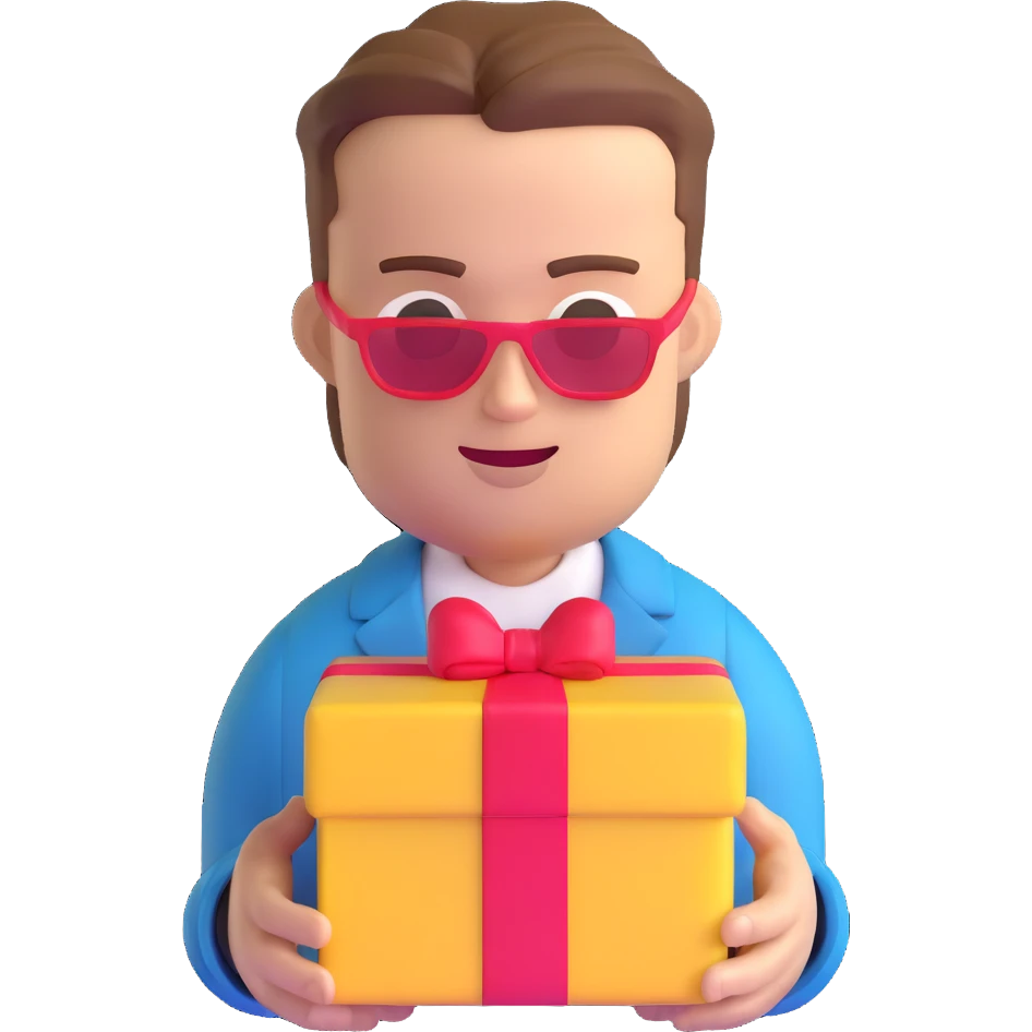 Tyler Durden from Fight Club presenting a gift, 3D emoji style emoji