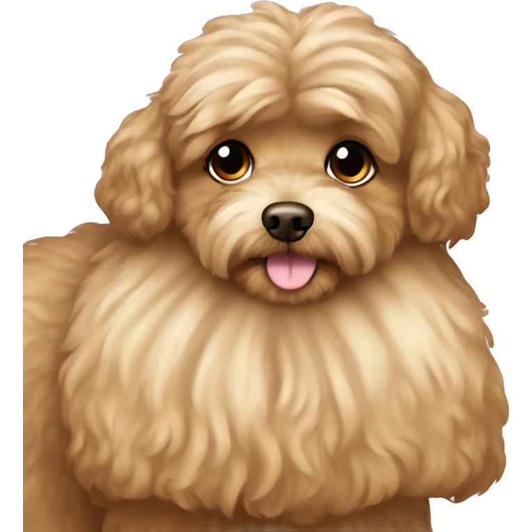 Brown dog maltipoo with girl. girl have a blonde long hair emoji