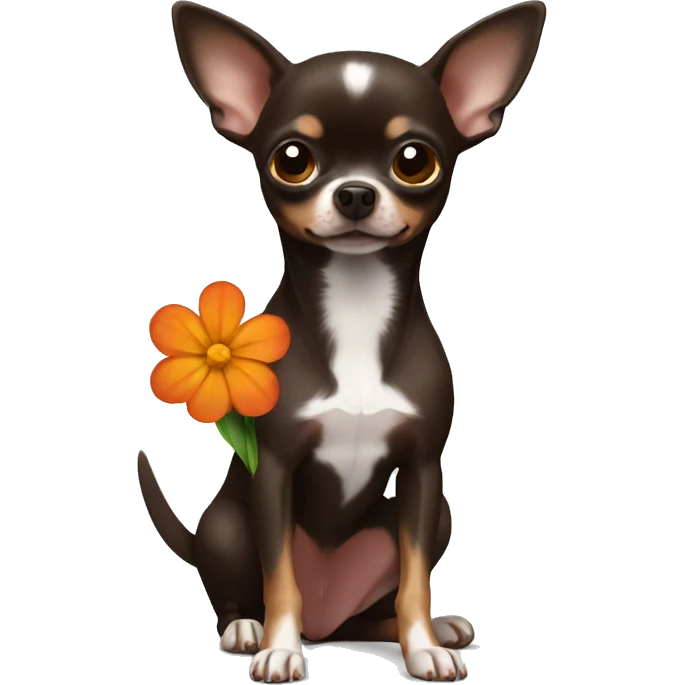 dark brown chihuahua holding a flower  emoji