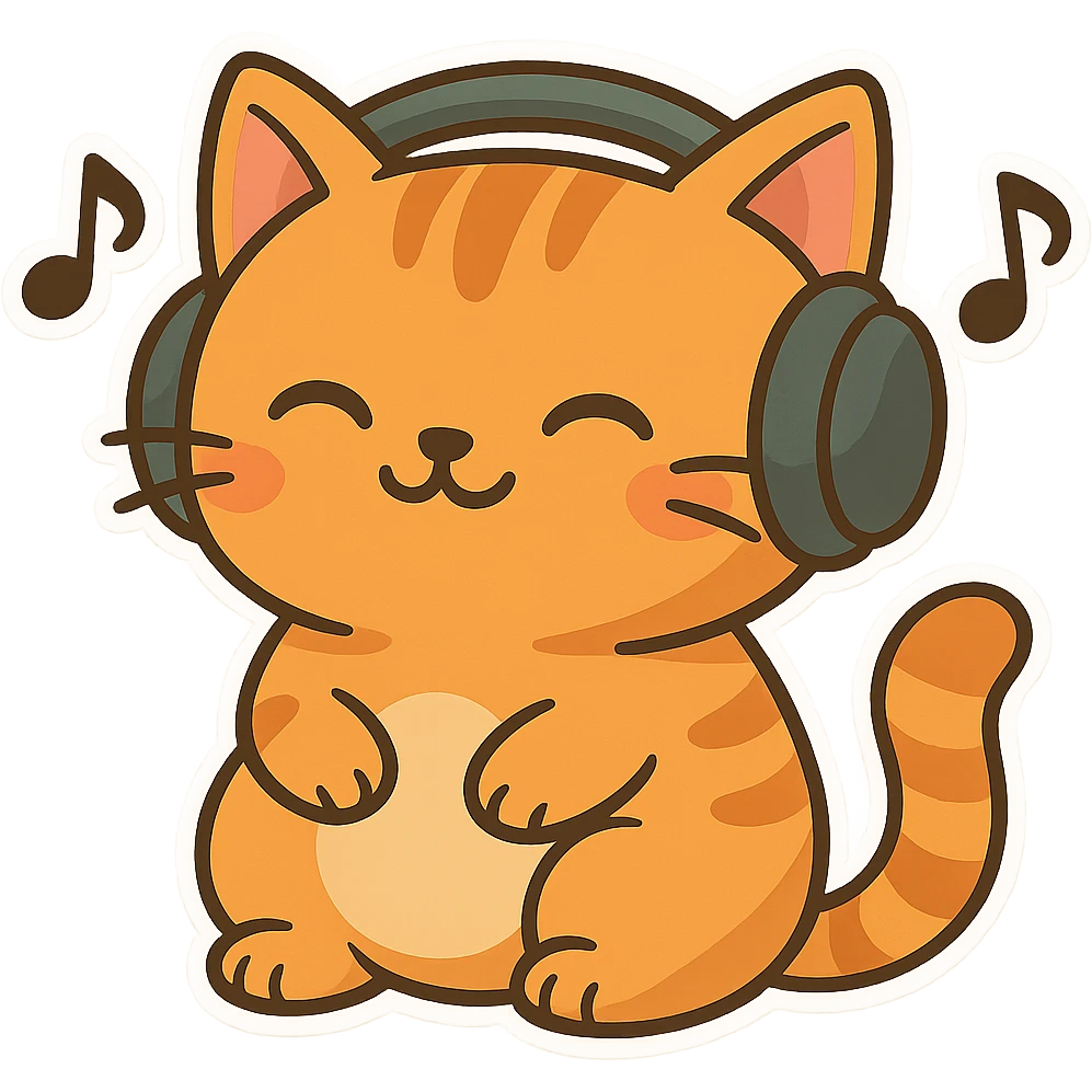 Make this cat a ginger tabby with orange fur and stripes, keep the playful chibi sticker style, with no background. emoji