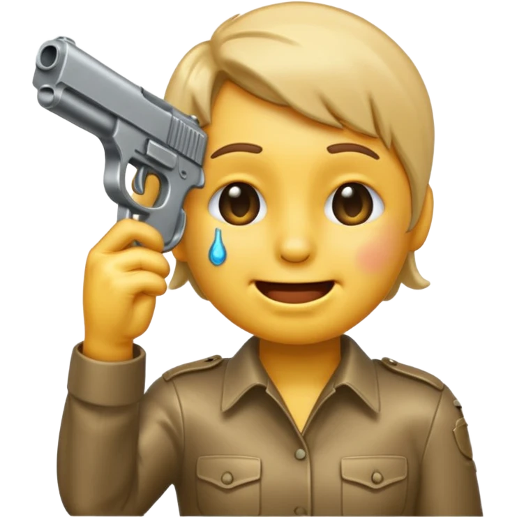 Smiling crying emoji pointing a gun at their head emoji