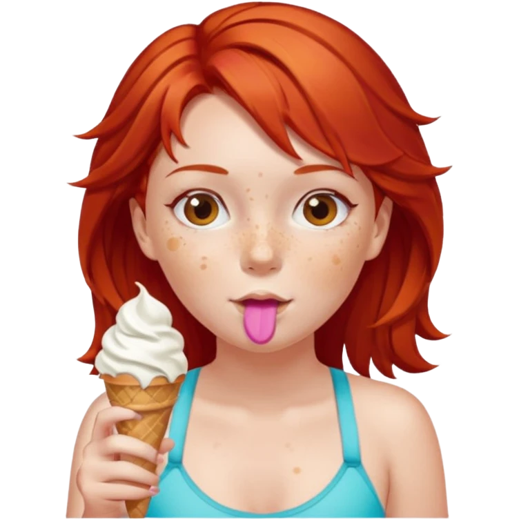 girl kid red haired swimsuit, eating ice cream, sun emoji