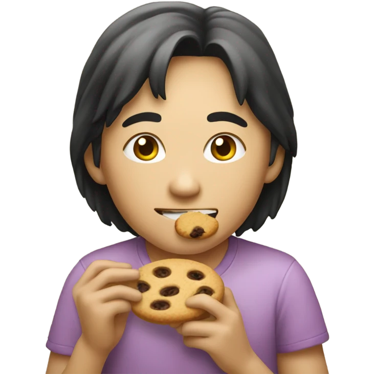 Asian eating cookie with emoji