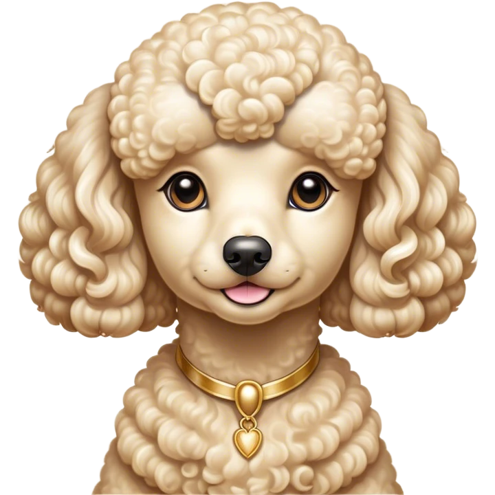 Cinematic Noble Cream Poodle Portrait Emoji, Poised and regal, with a refined, elegant build and a meticulously groomed, curly cream Fur, deep-set soulful warm eyes, Simplified yet sharp and sophisticated features, highly detailed, glowing with a soft, dignified glow, high shine, intelligent and graceful, stylized with an air of sophistication, focused and attentive, soft glowing outline, capturing the essence of a watchful and confident companion, so majestic it feels as though it could prance out of the screen with effortless authority! emoji