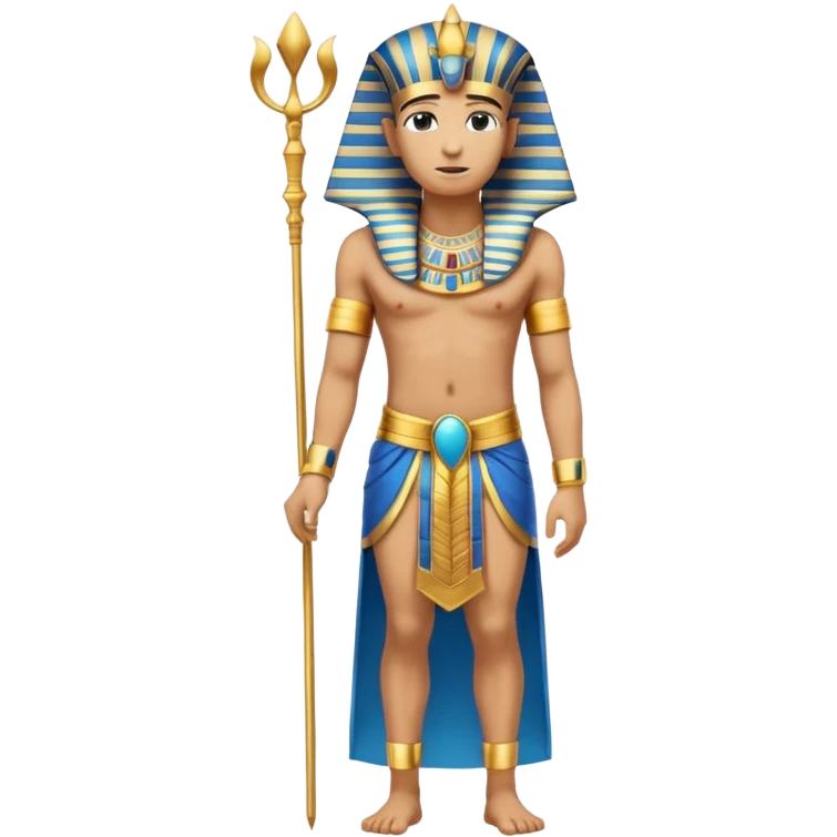 pharaoh full body standing pose gold and blue headdress traditional Egyptian attire emoji