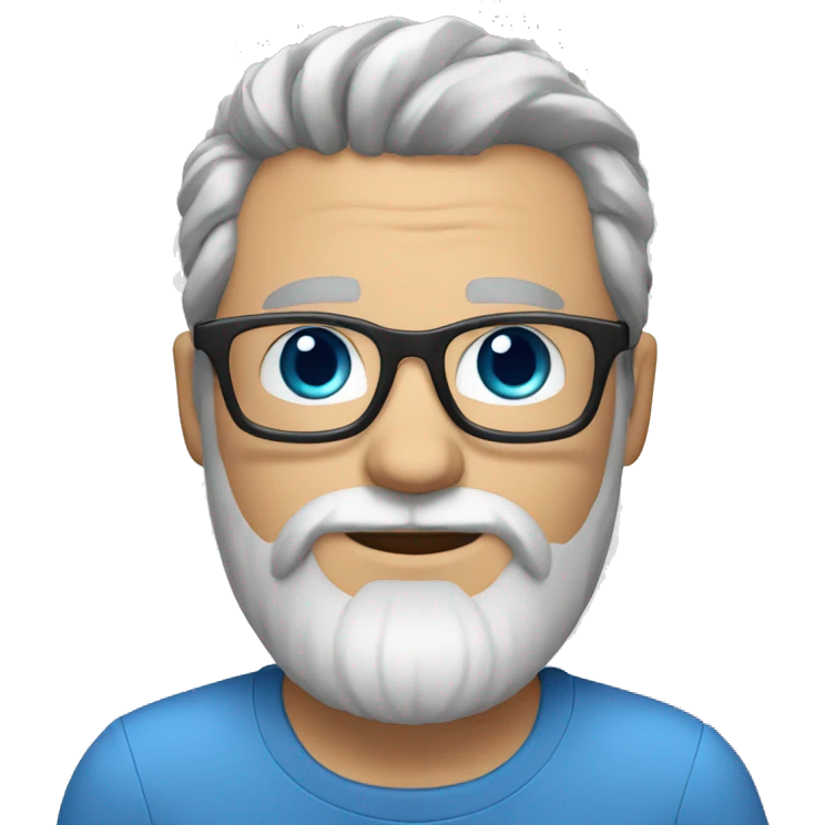 White man black and grey hair combed right blue eyes blue glasses full beard short stubble emoji