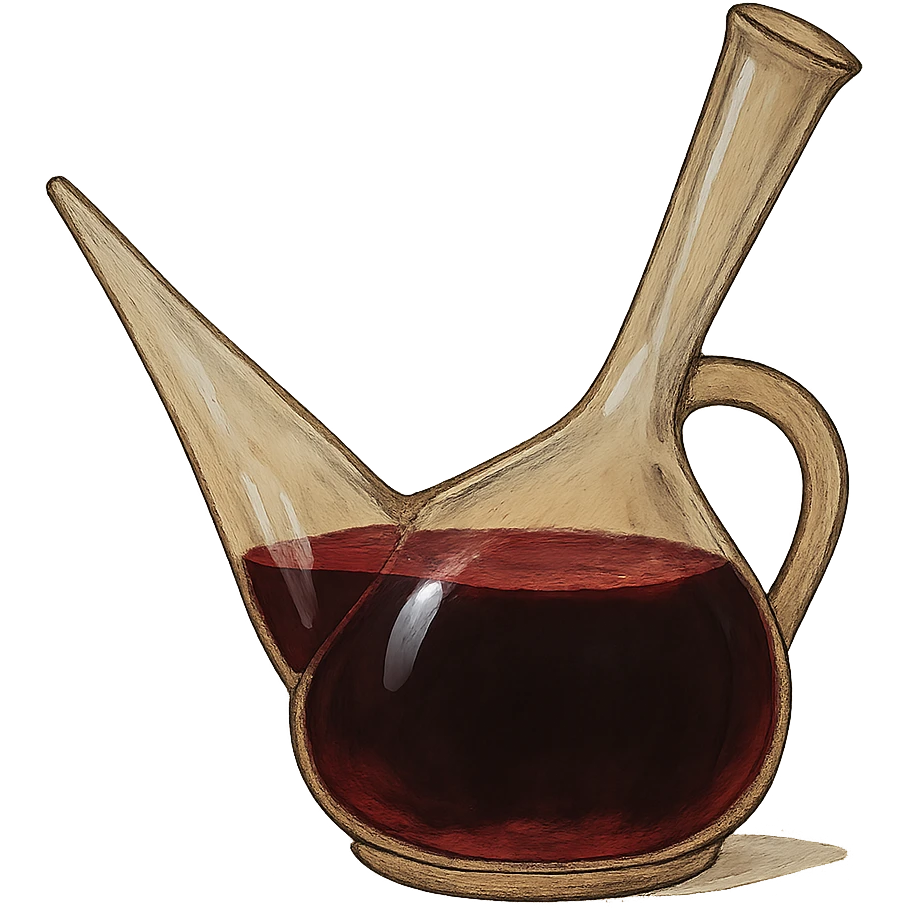 ghibli style catalan porró filled with red wine emoji