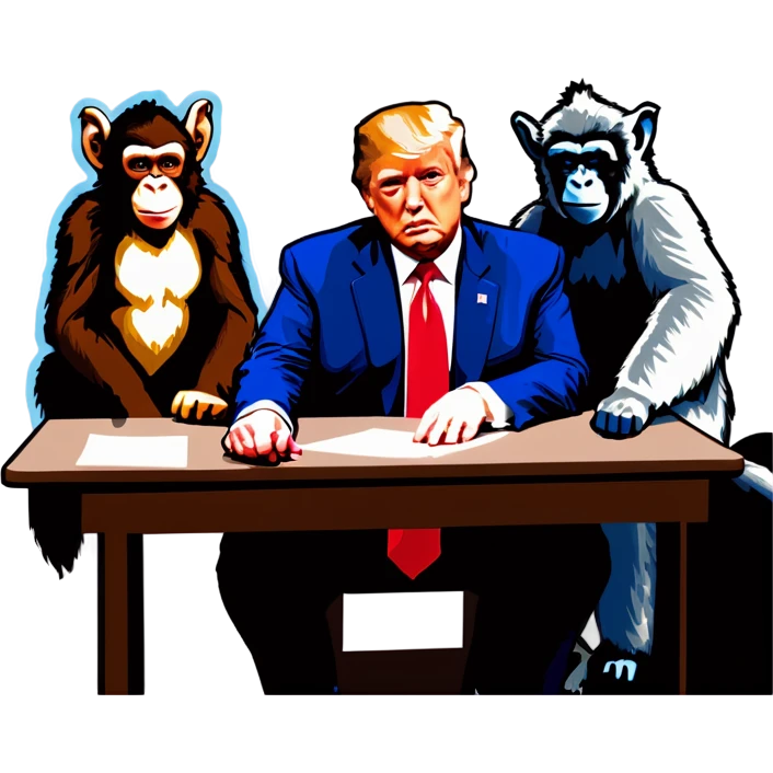 Stormy Daniels, a Monkey, a donkey, and Trump sit around a table emoji