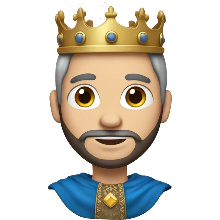 A king with a crown, white skin, blue eyes, dark brown hair and low beard with no mustache emoji