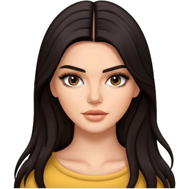 Kendall Jenner as an emoji, glamorous and stylish, long dark hair, elegant makeup, fashion-forward look emoji