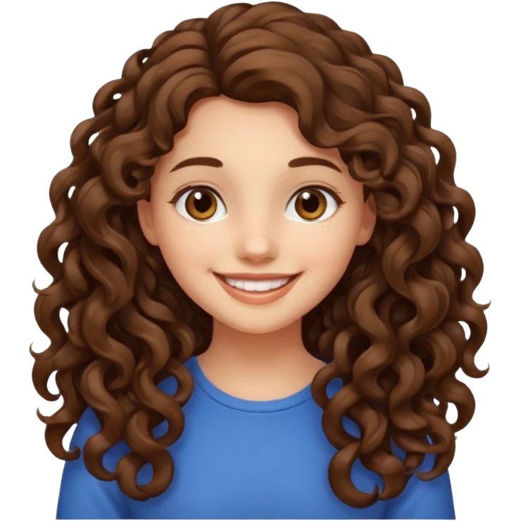 crée moi une jeune fille très belle avec les cheveux bouclés long brune emoji