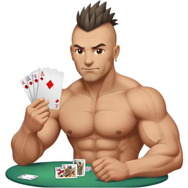 43 year old muscle guy with Mohawk playing cards  emoji