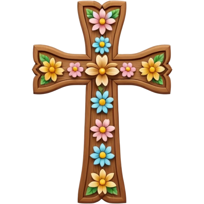 Cute Christian cross with carved flowers on it emoji