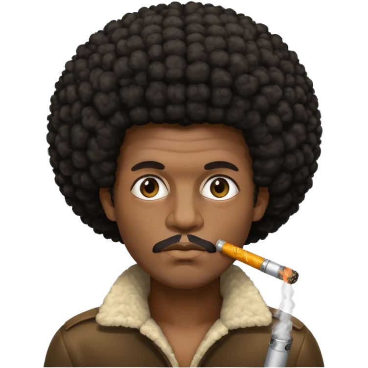A black man with an afro, narrowed eyes who smockes emoji