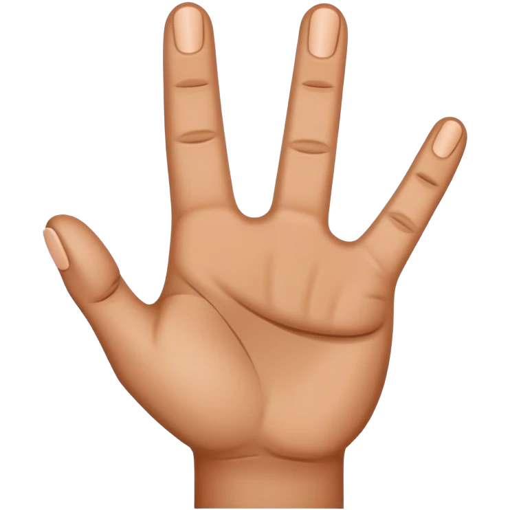 4 fingers up brown hand. Thumb tucked in emoji