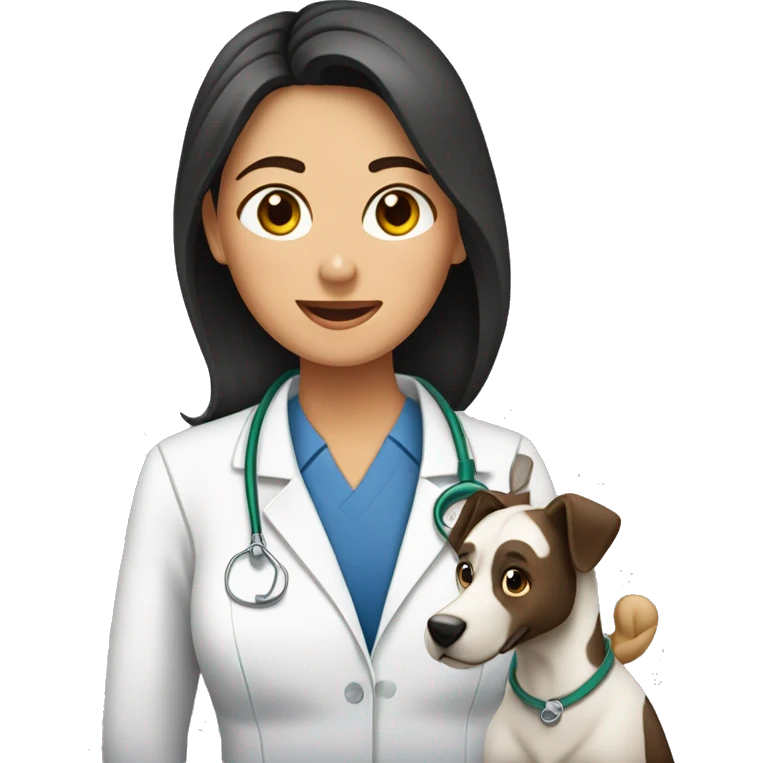 Mujer veterinaria morena con animales emoji