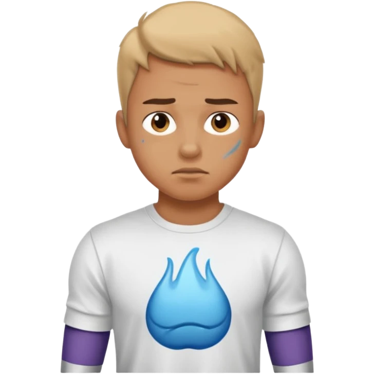 dolore muscolare di un ragazzo con la maglietta emoji