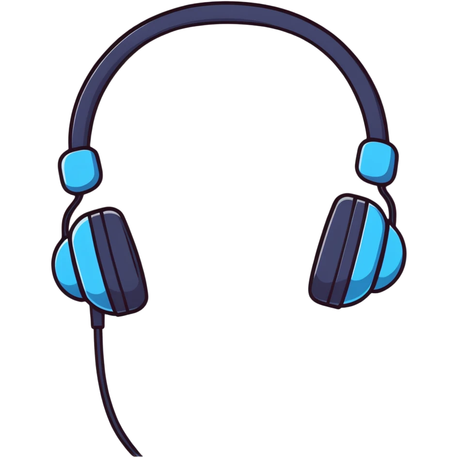 Cute black headphones with small blue lights and a happy face emoji