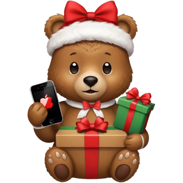 bear holding christmas box and iphone emoji