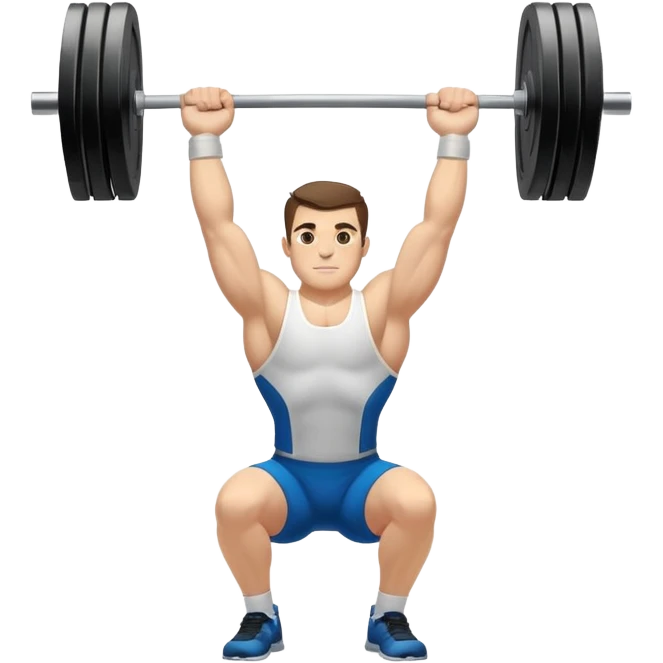 Emblem representing weightlifting, featuring a powerful lifter holding a barbell overhead, with weights clearly visible. The design focuses on strength and technique, symbolizing the discipline and precision of heavy lifting. emoji