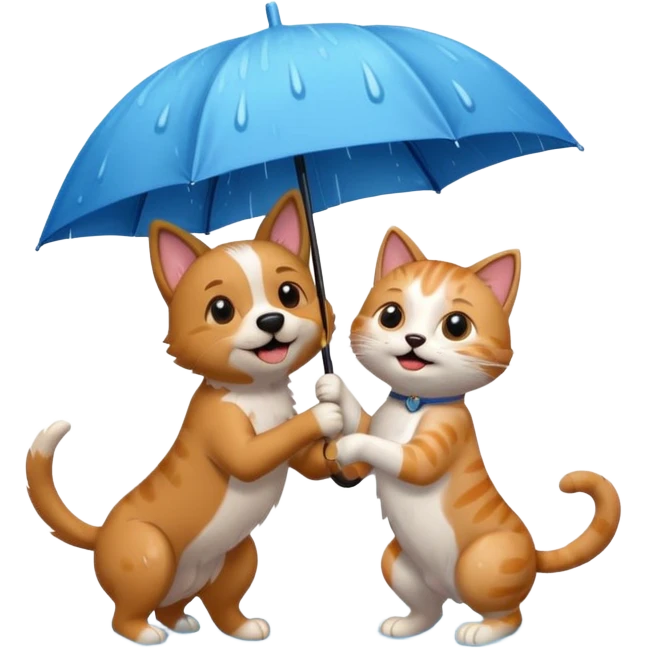 dog and cat playing in the rain emoji