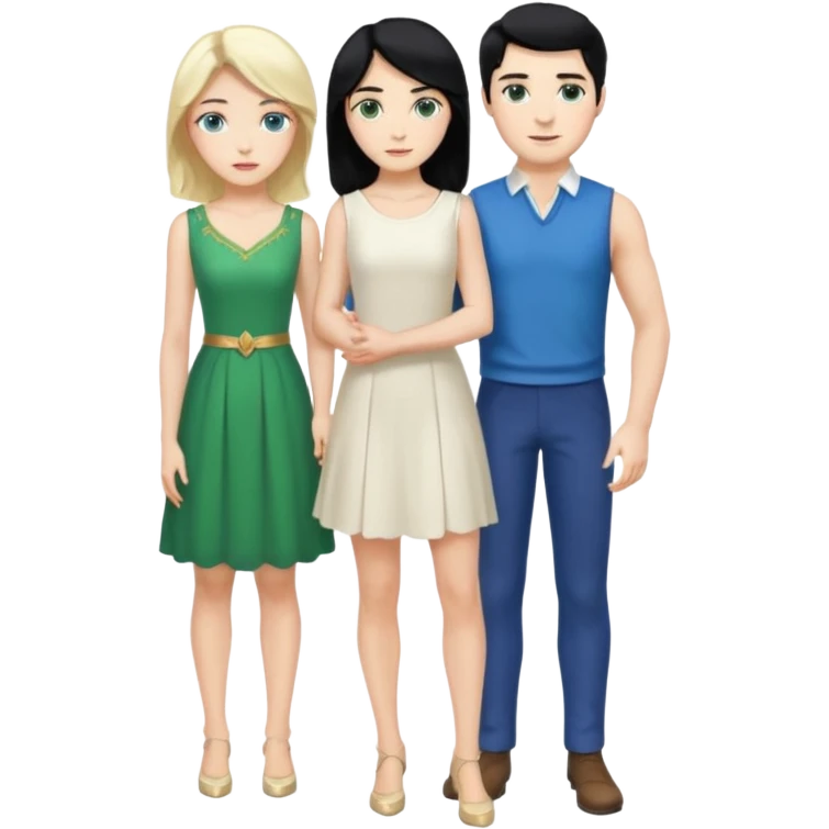 2 Person, prince, upright, black Hair, blue eyes, whole body, Woman, blonde Hair, Green eyes, bending knee, sleveless White Dress, emoji