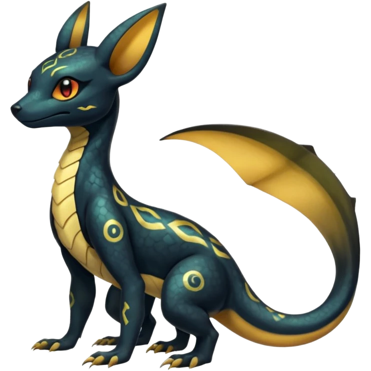 Shiny beautiful gorgeous ethereal Scaley Exotic Salandit-Umbreon-Fakémon-hybrid-creature (full body) emoji