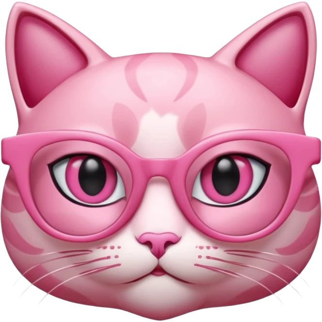 A 3D cartoon rose-pink cat-eye spectacle with glossy curved frames and soft reflections, feminine Memoji-style rendering. emoji