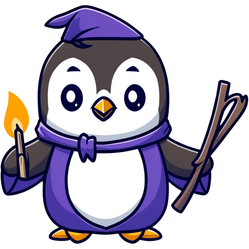 Cute penguin in wizard robes casting a spell emoji